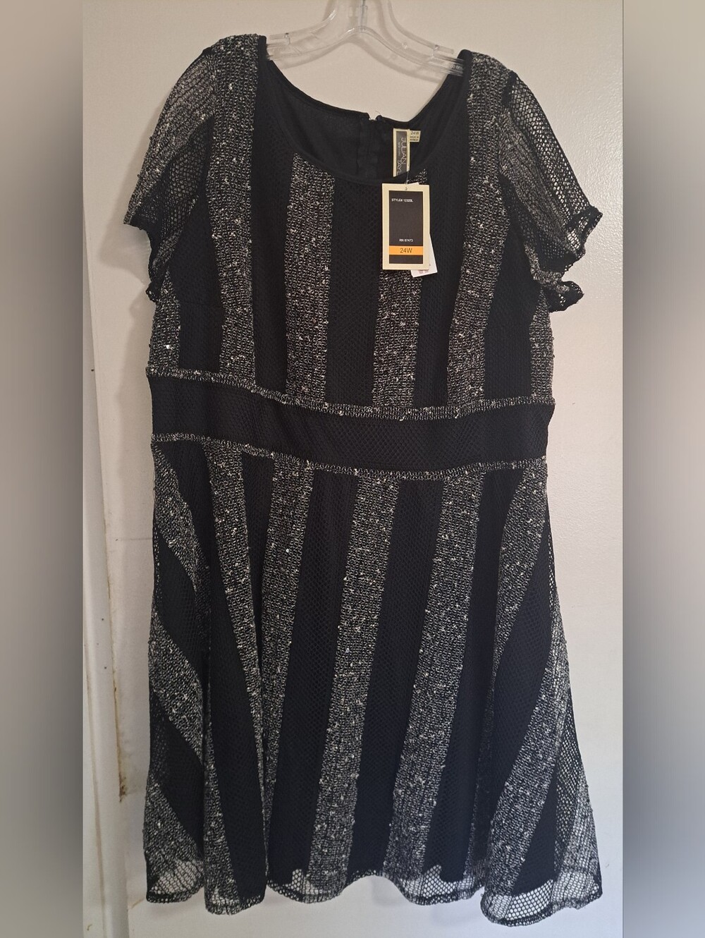 Julian Taylor New York Mesh & Knit Dress Black White Women's Plus 24W